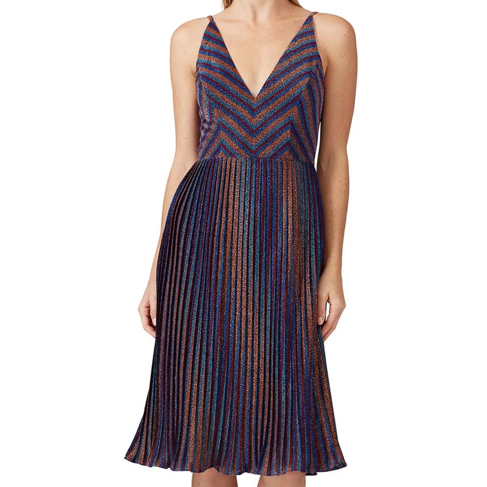 Dress The Population Colorful Metallic Pleated Cocktail Dress - Size 2 / XS